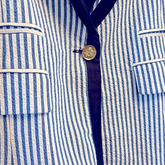 COPY - Smythe Taped Peaked Lapel Blazer in Blue Seersucker - Picture 4 of 7